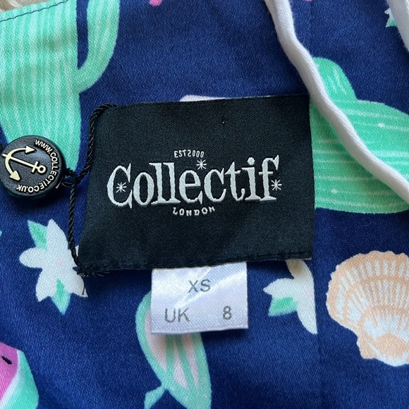 COLLECTIF Jade Summer Flamingo Swing Dress in Navy NWT Size XS - Picture 2 of 15